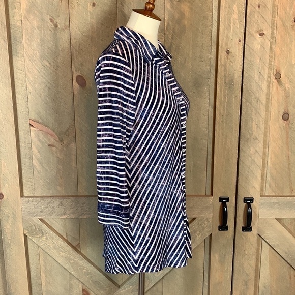 Soft Surroundings blue stripe tunic top with 3/4 sleeves Size Medium - Picture 2 of 13